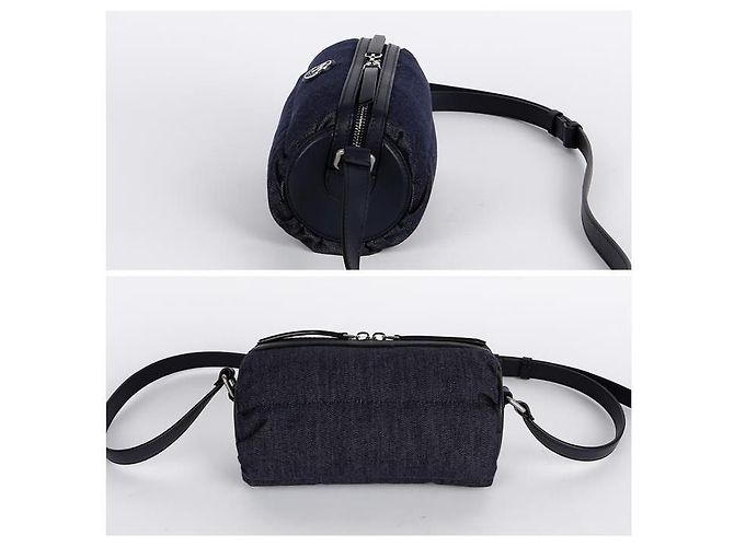 Borsa a spalla in denim con logo patch Moncler Blu - vista 11