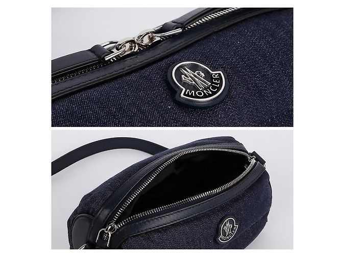 Borsa a spalla in denim con logo patch Moncler Blu - vista 12