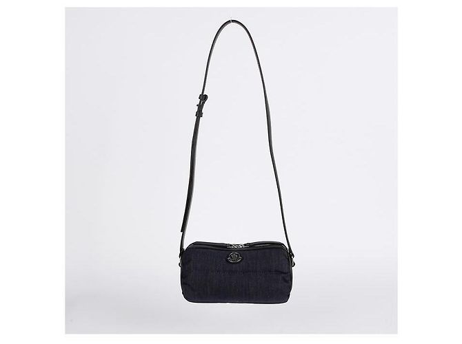 Borsa a spalla in denim con logo patch Moncler Blu - vista 14