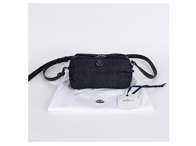 Borsa a spalla in denim con logo patch Moncler Blu - vista 15