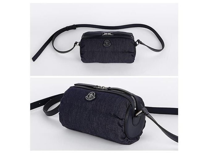 Borsa a spalla in denim con logo patch Moncler Blu - vista 2