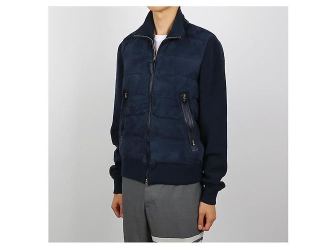 Tom Ford Suede Down Jacket Blue - view 2