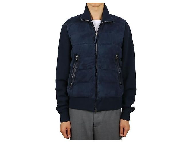 Tom Ford Suede Down Jacket Blue - view 8