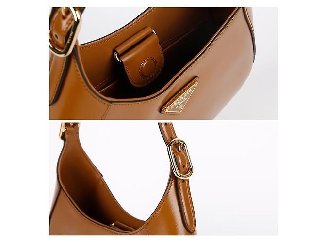 Prada Bolso de hombro de cuero mediano con logo triangular Castaño - vista 12