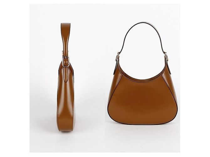Prada Bolso de hombro de cuero mediano con logo triangular Castaño - vista 3