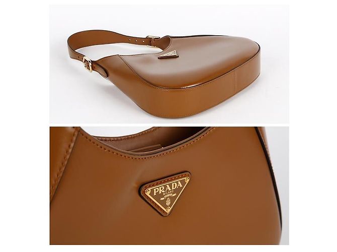 Prada Bolso de hombro de cuero mediano con logo triangular Castaño - vista 4