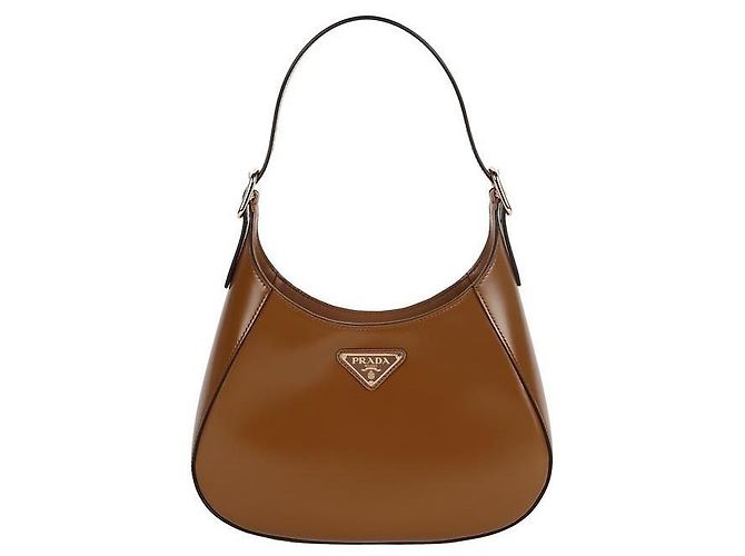 Prada Bolso de hombro de cuero mediano con logo triangular Castaño - vista 8