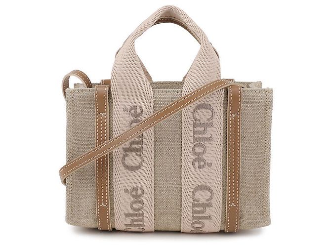 Chloé Mini borsa tote in lino Woody Rosa - vista 3