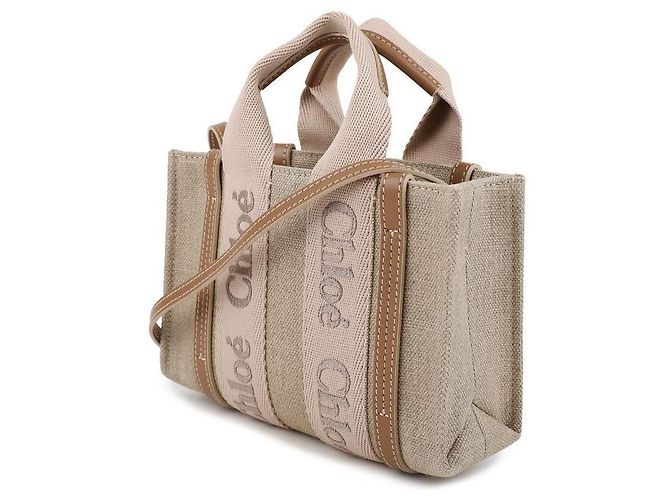 Chloé Mini borsa tote in lino Woody Rosa - vista 4