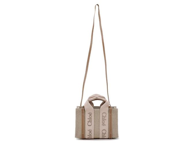 Chloé Mini borsa tote in lino Woody Rosa - vista 5