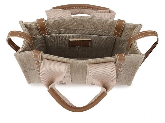 Chloé Mini borsa tote in lino Woody Rosa - vista 7