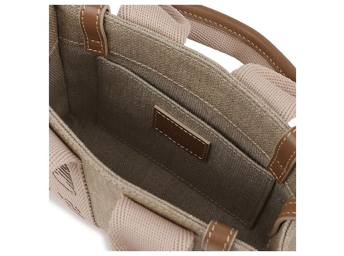 Chloé Mini borsa tote in lino Woody Rosa - vista 8