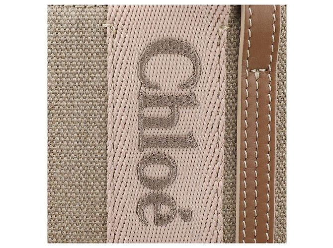 Chloé Mini borsa tote in lino Woody Rosa - vista 9
