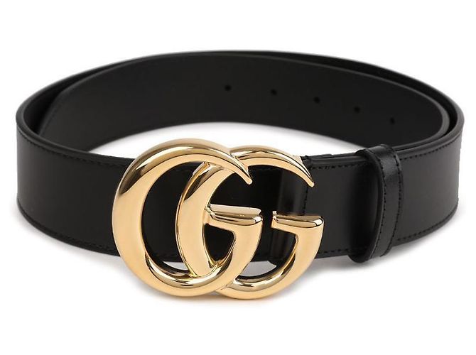 Gucci Breiter Gürtel mit glänzender GG Marmont-Schnalle: Schwarz - Ansicht 3