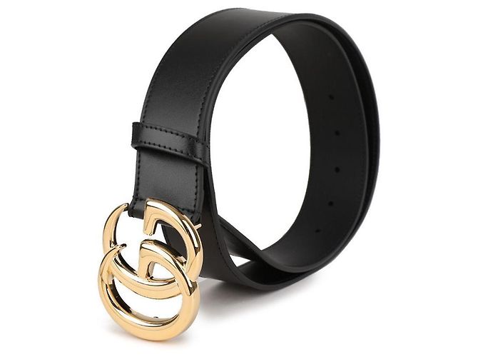 Gucci Breiter Gürtel mit glänzender GG Marmont-Schnalle: Schwarz - Ansicht 4
