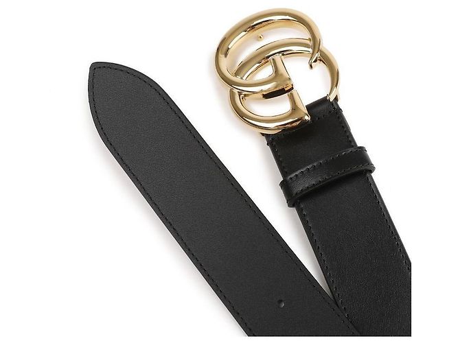 Gucci Breiter Gürtel mit glänzender GG Marmont-Schnalle: Schwarz - Ansicht 6