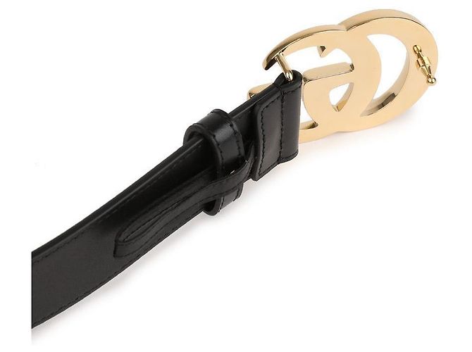 Gucci Breiter Gürtel mit glänzender GG Marmont-Schnalle: Schwarz - Ansicht 7
