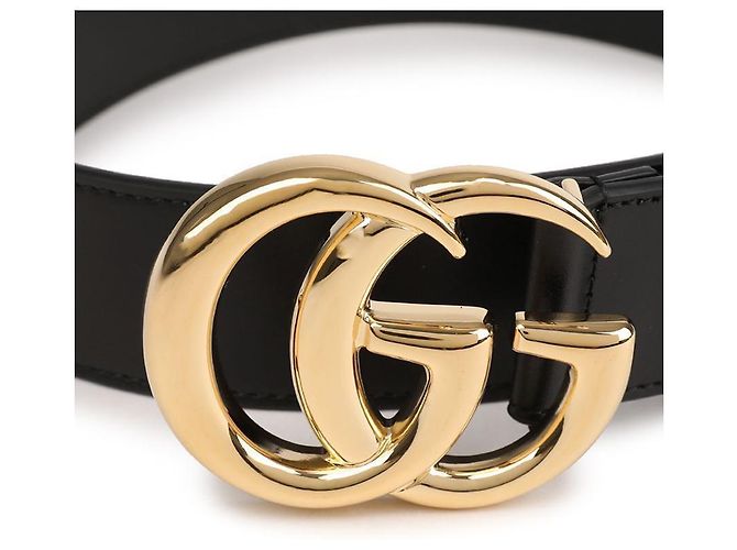 Gucci Breiter Gürtel mit glänzender GG Marmont-Schnalle: Schwarz - Ansicht 8