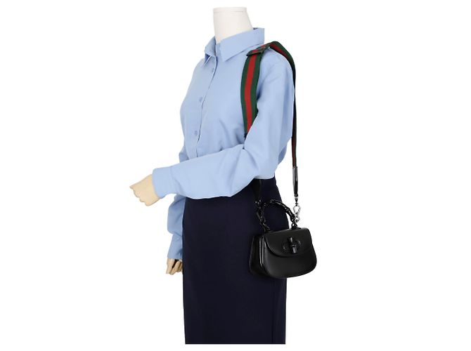 Bamboo Gucci Borsa a spalla mini in bambù con manico superiore Nero - vista 12