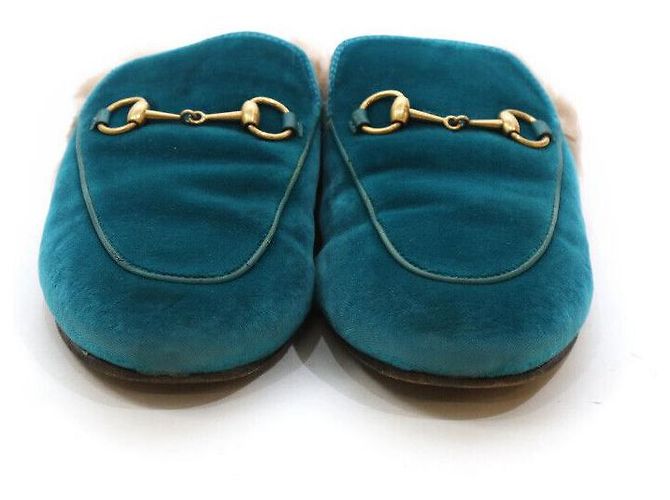 Gucci Mocassino in pelliccia Princetown Turchese Blu - vista 2
