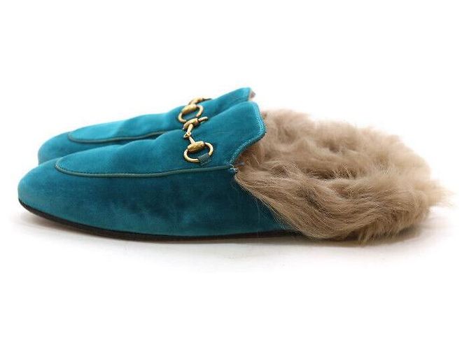 Gucci Mocassino in pelliccia Princetown Turchese Blu - vista 3