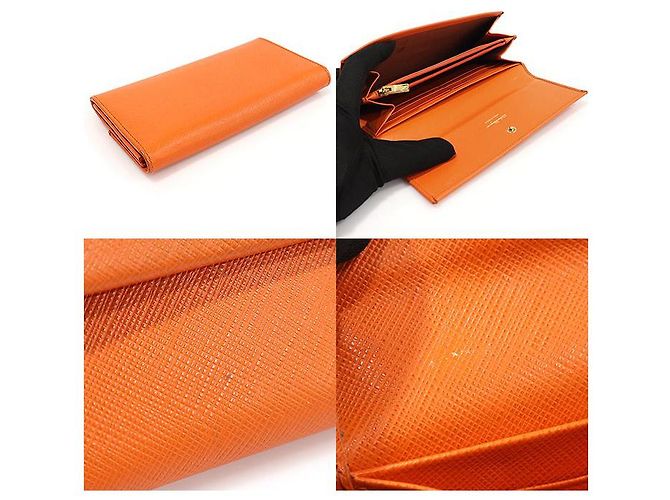 Salvatore Ferragamo Cartera larga Gancini doble dorada en Saffiano naranja - vista 5