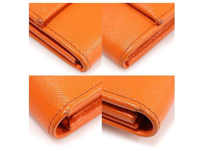 Salvatore Ferragamo Cartera larga Gancini doble dorada en Saffiano naranja - vista 6