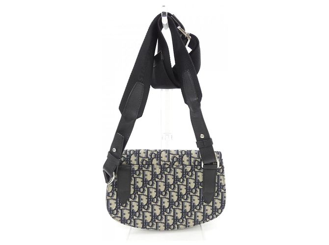 Borsa a mano Dior Oblique in jacquard Christian Dior Nero Beige Blu navy - vista 3