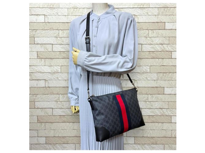 Borsa a Spalla Gucci GG Supreme Sherry Line Nero - vista 2