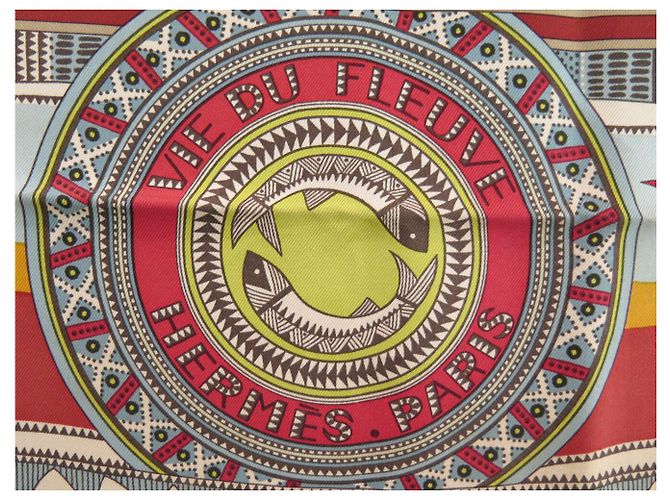 Hermès BUFANDA HERMES LA VIDA DEL RÍO ALINE HONORE 2005 CUADRADO DE SEDA ROJO Roja - vista 6