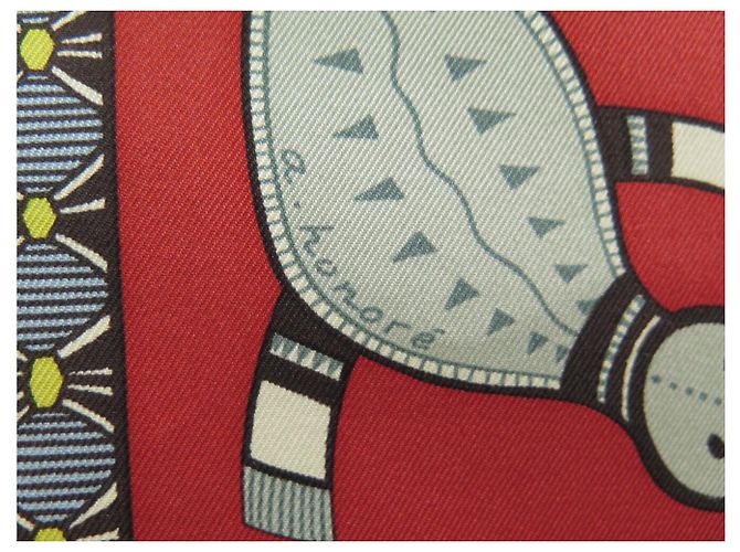 Hermès BUFANDA HERMES LA VIDA DEL RÍO ALINE HONORE 2005 CUADRADO DE SEDA ROJO Roja - vista 8