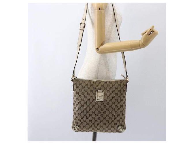 Borsa a Spalla GG Canvas Gucci Beige Oro 131326 Auth 167914 D'oro - vista 22