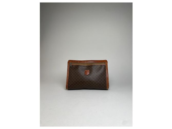 Céline Clutch in pelle monogramma Triomphe vintage Celine Paris marrone - vista 8