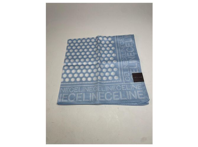 Céline Vintage Celine Monogramm Schal Himmelblau Weiß - vista 2