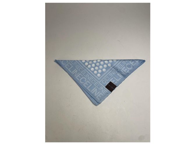 Céline Vintage Celine Monogramm Schal Himmelblau Weiß - vista 3