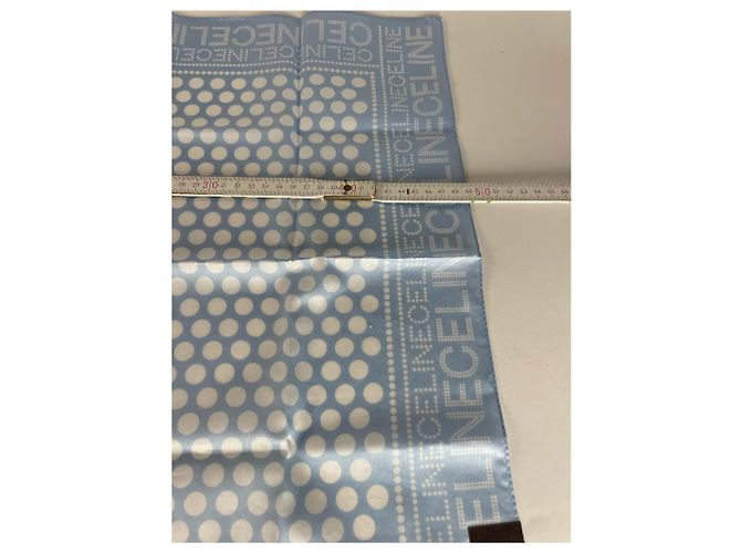 Céline Vintage Celine Monogramm Schal Himmelblau Weiß - vista 4
