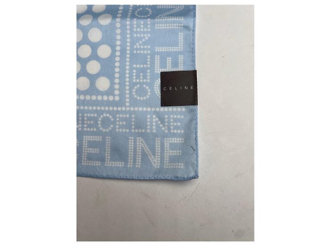 Céline Vintage Celine Monogramm Schal Himmelblau Weiß - vista 7