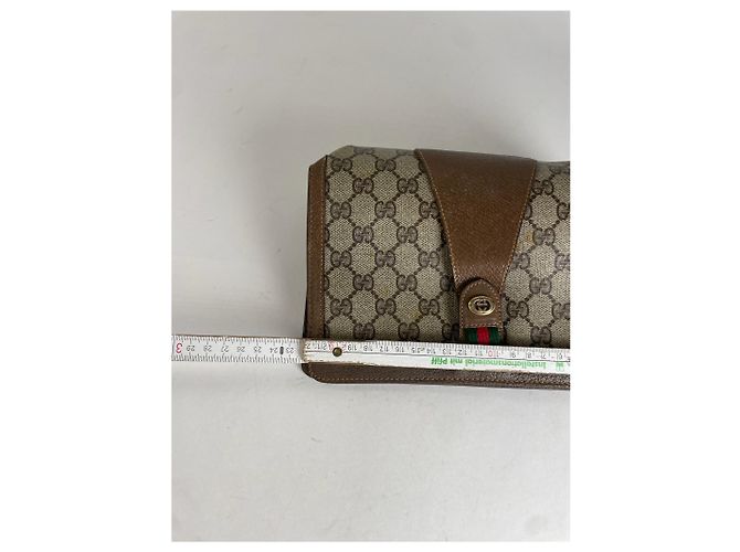 Clutch in pelle Gucci Ophidia vintage grigio marrone - vista 10