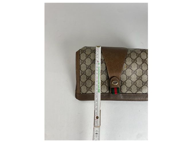 Clutch in pelle Gucci Ophidia vintage grigio marrone - vista 11