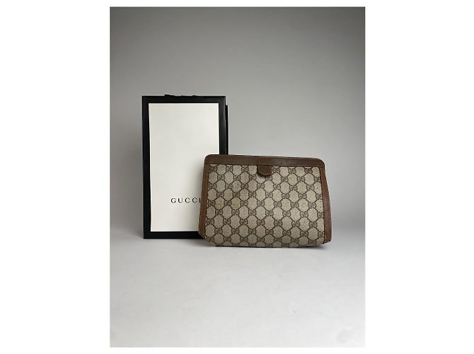 Clutch in pelle Gucci Ophidia vintage grigio marrone - vista 2