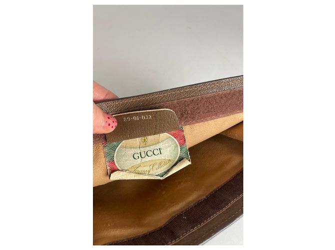 Clutch in pelle Gucci Ophidia vintage grigio marrone - vista 3