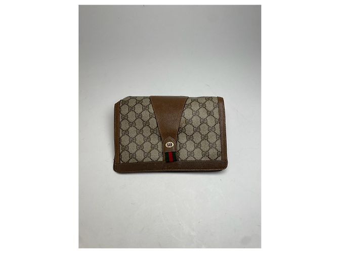 Clutch in pelle Gucci Ophidia vintage grigio marrone - vista 5