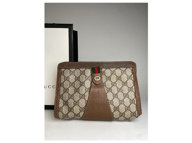 Clutch in pelle Gucci Ophidia vintage grigio marrone - vista 7