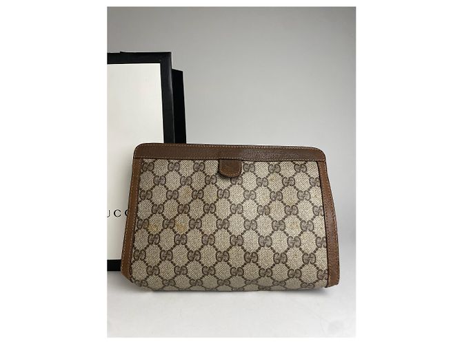 Clutch in pelle Gucci Ophidia vintage grigio marrone - vista 9