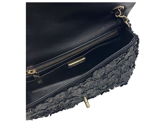 Bolso de cuero y cristal con aplique de flor de camelia negra Chanel Negro - vista 11
