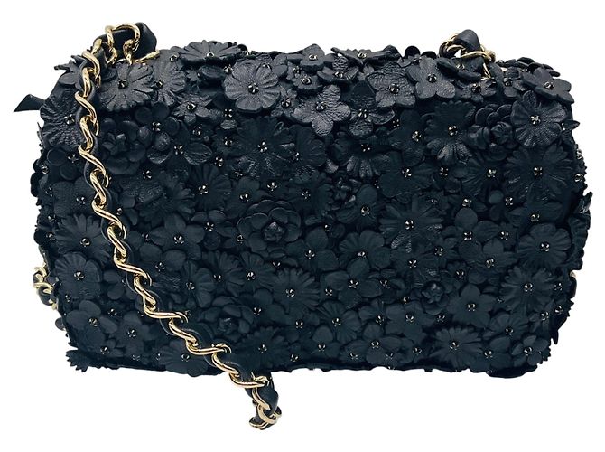 Bolso de cuero y cristal con aplique de flor de camelia negra Chanel Negro - vista 3