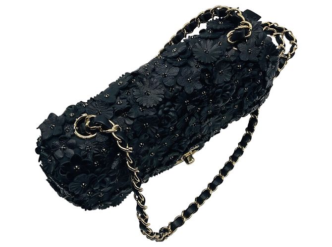 Bolso de cuero y cristal con aplique de flor de camelia negra Chanel Negro - vista 4