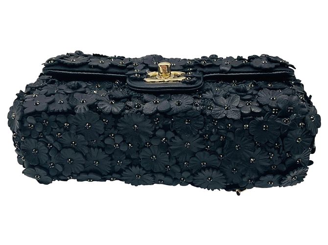Bolso de cuero y cristal con aplique de flor de camelia negra Chanel Negro - vista 6
