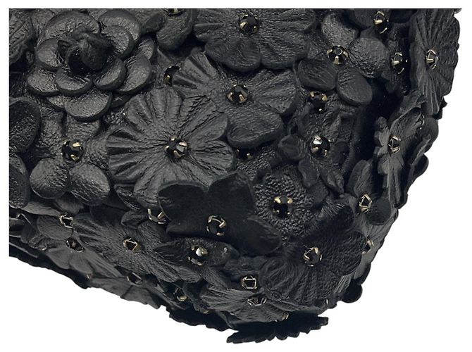 Bolso de cuero y cristal con aplique de flor de camelia negra Chanel Negro - vista 8