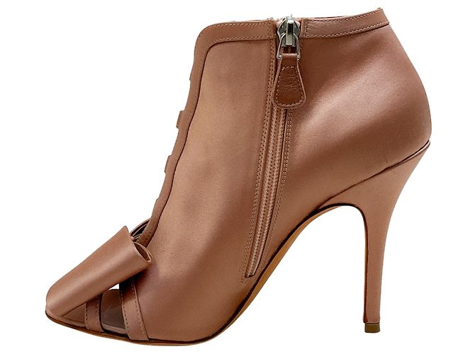 Botines Peep Toe de Satén Champagne de Laurence Dacade con Lazo Beige - vista 3